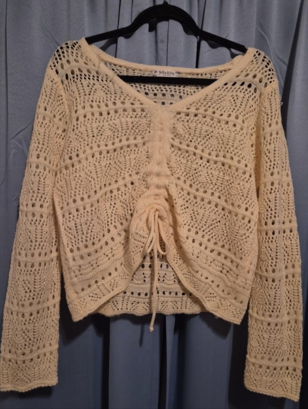 Jolie & Joy Crochet Cropped Knit Long Sleeve Sweater Pullover Top XL
